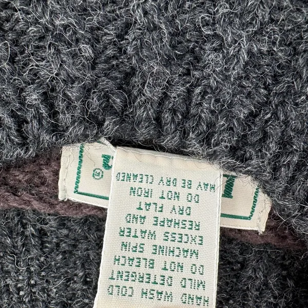 L.L. Bean 100% wool sweater vintage crew pullover patchwork chunky fisherman M Tan Size M - Image 7