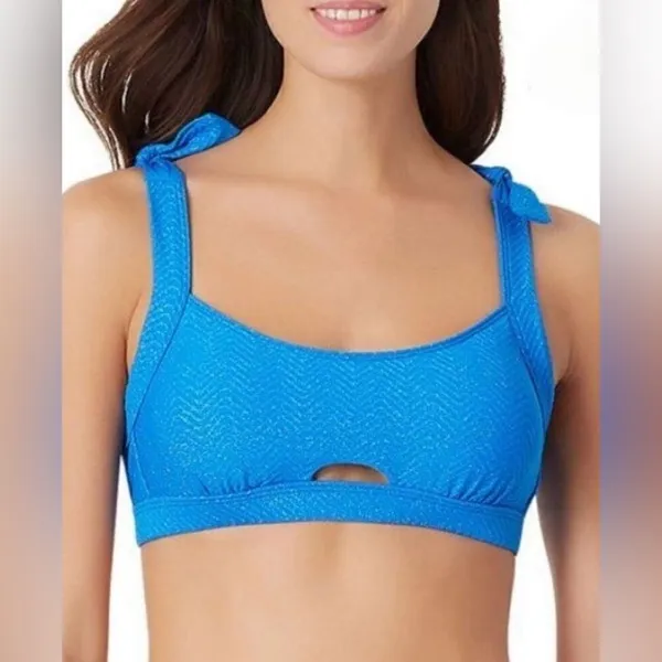 NWOT Sugar Beach Cobalt Blue Glitter Chevron Swim Bikini Set Sz Medium - Image 4