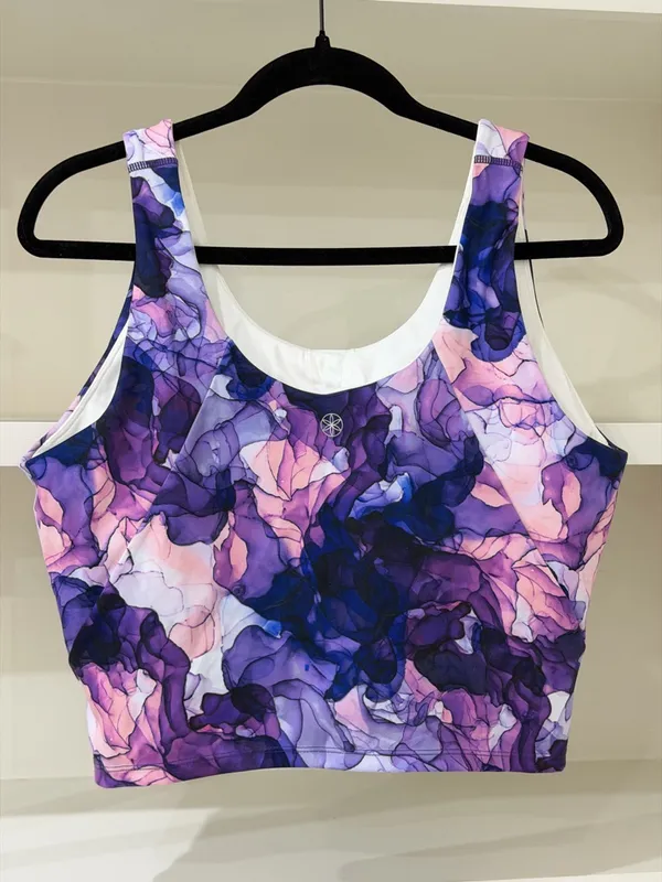 Purple & Pink Abstract Print Crop Athletic Tank Top - Image 5