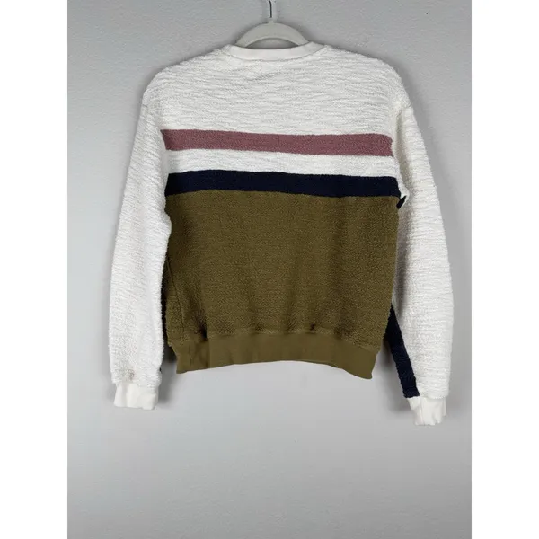 Faherty Vista Olive Cream Striped Pullover French‎ Terry Sweatshirt Womens Small - Image 5