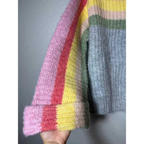 POL Rainbow Confetti Oversized Stripe Knit Sweater Size L Gray Multicolor - Image 6