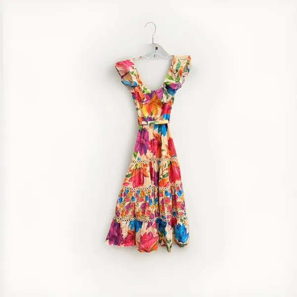 FARM RIO Mary's Garden Frilled Top Midi Size XS - Image 7