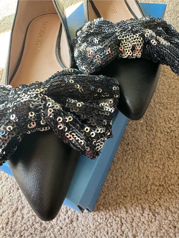 Jack Rogers Black Sequin Bow Leather Ballet Flats new 9 - Image 3