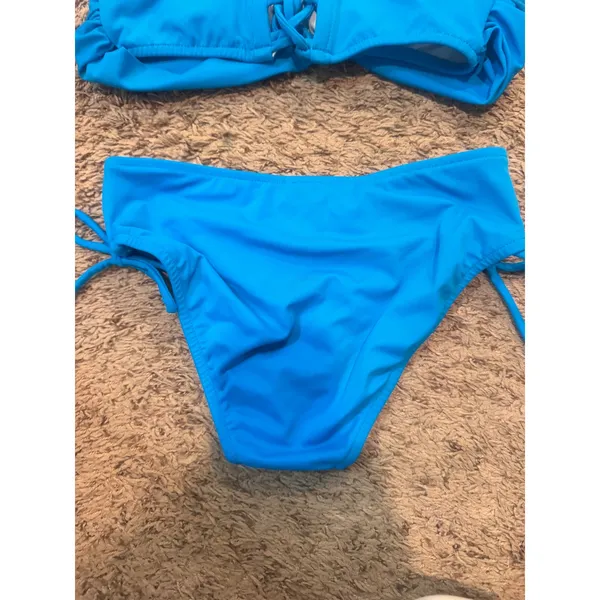 VENUS‎ Blue Bikini Set Medium Top Size 6 Bottoms Lace Up Wrap Swimwear - Image 7