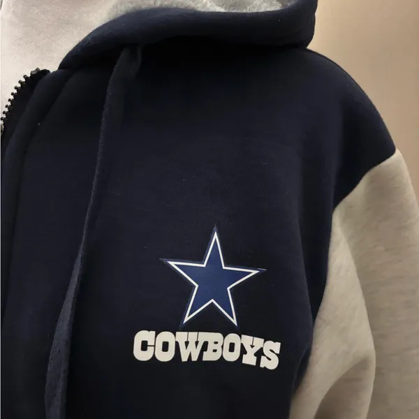 Cowboys Navy and Gray Full Zip Jacket Drawstring Hoodie Size M - Image 16