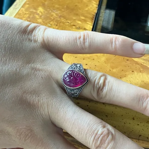 Natural Ruby Sterling Silver Artistic Ring Size 7 Red - Image 3