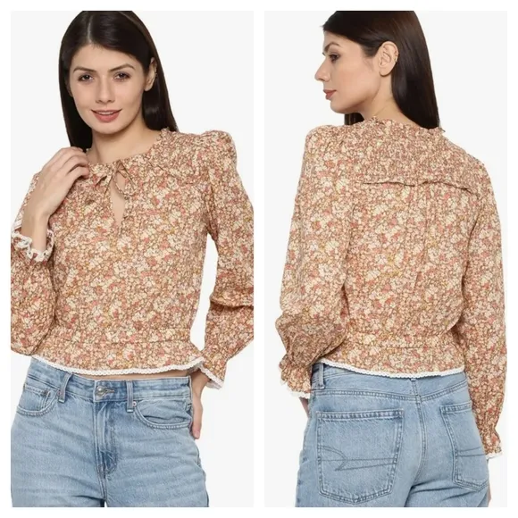 American Eagle Ditsy Floral Smocked Long Sleeve Peasant Blouse - Image 2