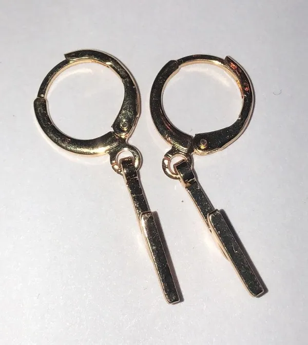 Gold Tone Dainty Dangling Lightning Bolt Boho Pierced Earrings - Image 4