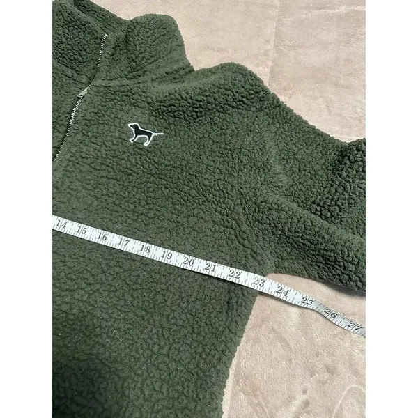 PINK Victoria's Secret Quarter Zip Sherpa Fleece Size Medium Olive Green Warm - Image 5