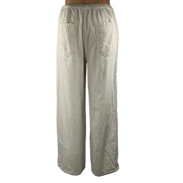 Zara Women's White Cream High Waisted Wide Leg Drawstring Trousers Pants Size M - Image 3