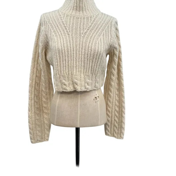 & Other Stories Cable Knit Sweater‎ Cropped Wool Blend Cream Ivory Size Small - Image 6