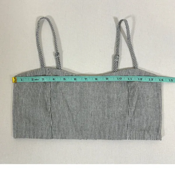 Brandy Melville Blue White Pinstripe Smocked Crop Cami Top Adjustable Straps - Image 2