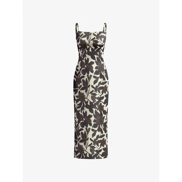 Commense Backless Elegant Print Split Zipper Romantic Maxi Dress XL Brown - Image 5