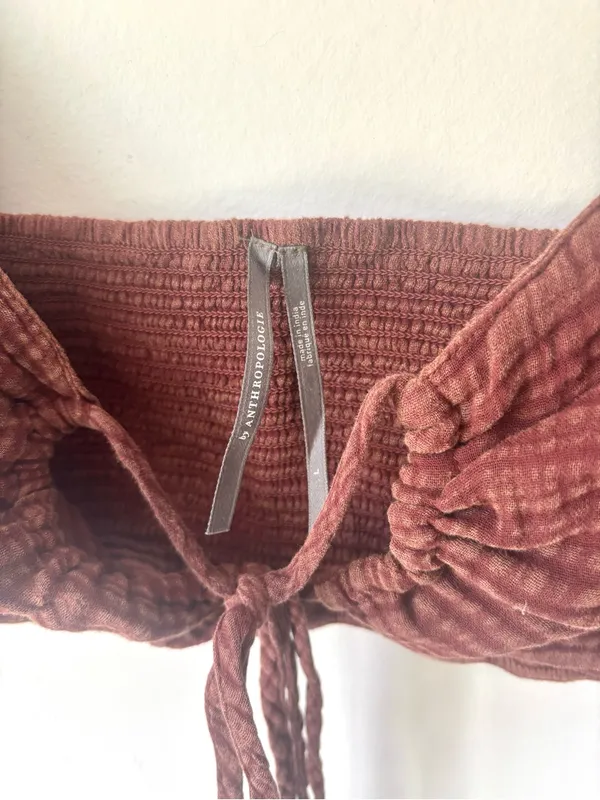 Anthropologie Smocked Gauzy Tie-front Crop Top Bralette Maroon Festival - Image 3