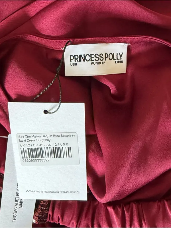 Princess Polly - NWT See The Vision Sequin Bust Maxi Dress Burgundy Sz US 8 - Image 7