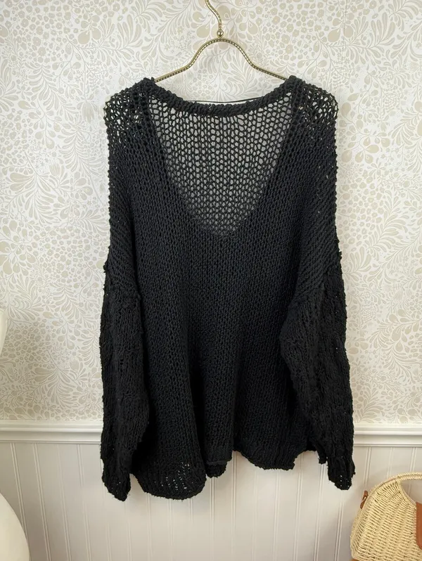 Free People Black Oversized Knit Sunday Shore Pullover - Size - Medium - Image 7