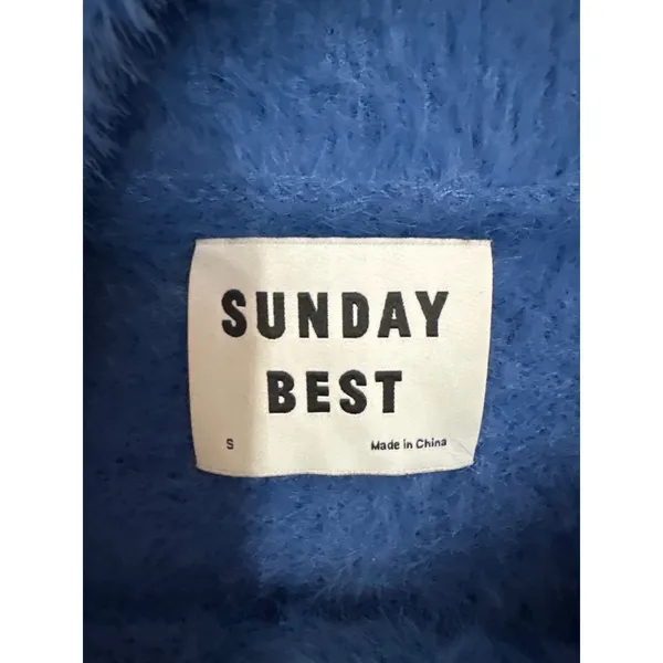 Sunday Best Aritzia Womens Blue Fuzzy Eyelash Knit V-Neck Sweater Small Pullover - Image 2