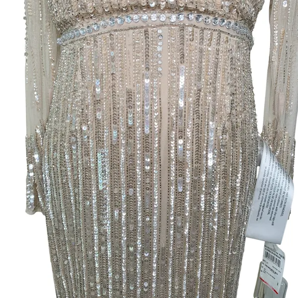 Mac Duggal Rose Gold Sequin Beaded Illusion Trumpet Gown Size 8 NWT FLAWED - Image 7