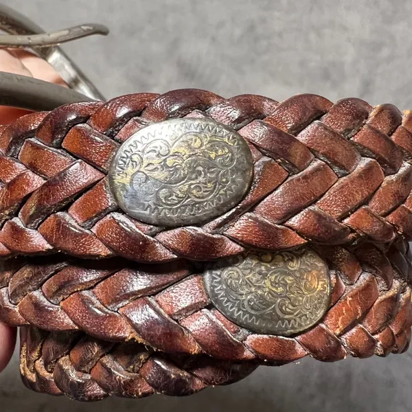 Vintage Fossil Brown Braided Leather Concho Western Belt Womens Small 90s - Image 8
