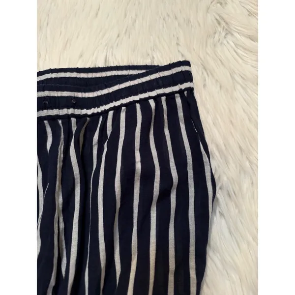Womens Pull On Pant Navy Blue White Stripes Elastic Waist Lightweight Semi-Sheer - Image 4