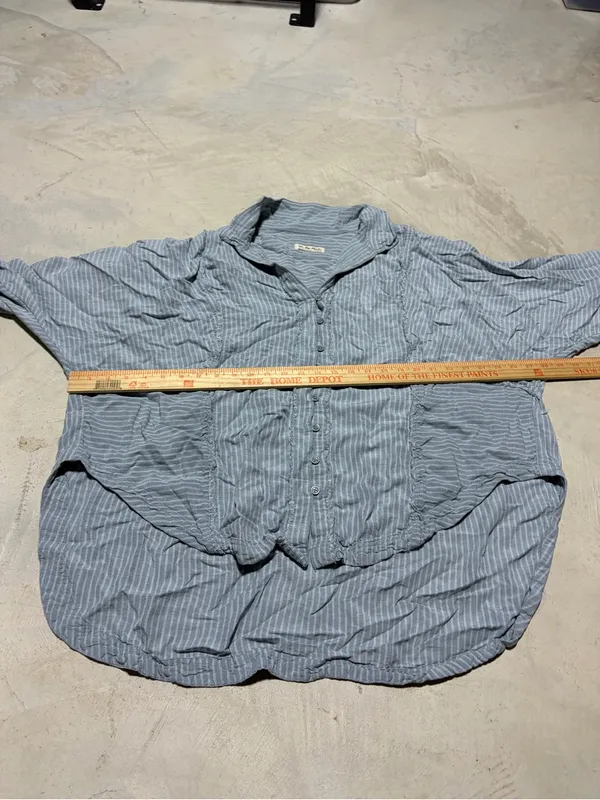 Free people we the free Light Blue Striped Button-Up Shirt x large - Image 9