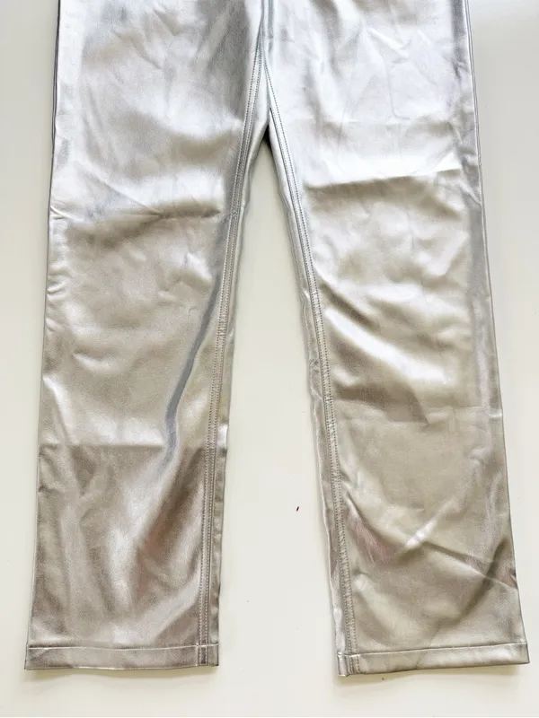 Abercrombie & Fitch Curve Love Vegan Leather 90s Straight Pant Metallic Silver 6 - Image 5