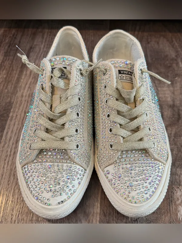 Vintage Havana Jenny Rhinestone Lace Up Sneakers Sparkle 8.5 Gold Rhinestones - Image 3