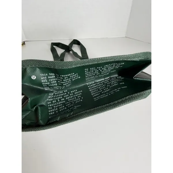 LULULEMON ATHLETICA Reusable Shopping Tote bag Dark Green White Logo Like new - Image 4