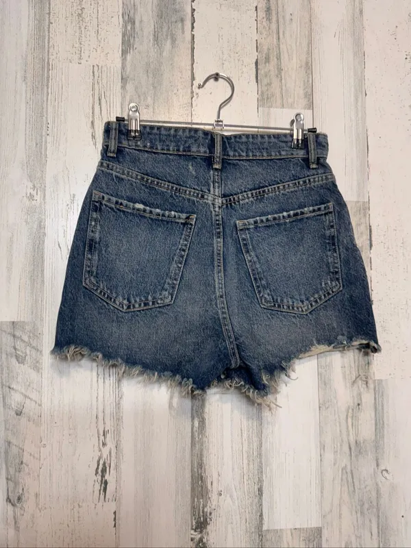 ZARA High Waisted Distressed Denim Shorts Womens Size 2 (EUR 34) Raw Hem Cutoffs - Image 4