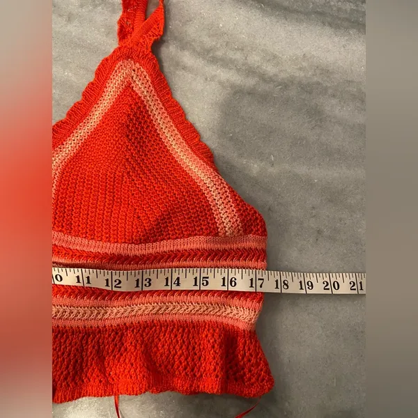 Steve Madden NWT Madden NYC Size XL Orange Coral Stripe Crochet Crop Top V Neck Adjustable - Image 10