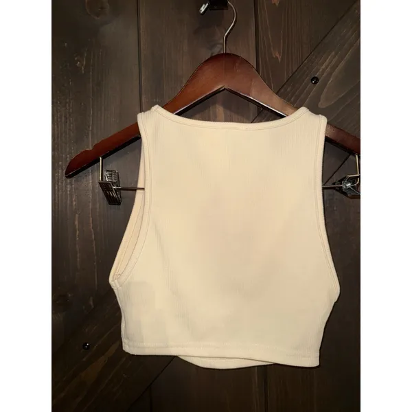 PRINCESS POLLY‎ Sz 2 Tan Beige Ribbed Sleeveless Crop-Length Tank Top - Image 3
