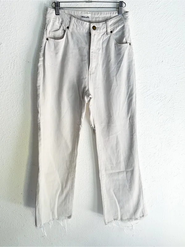 Rolla’s Eastcoast Crop Flare High Rise Salt Wash Sz 27 Off White - Image 3