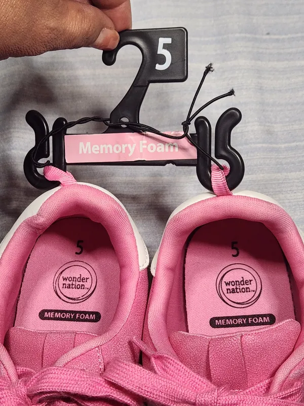 Wonder Nation Pink Faux Suede Memory Foam Retro Gum Sole Sneakers Girls Size 5 - Image 5