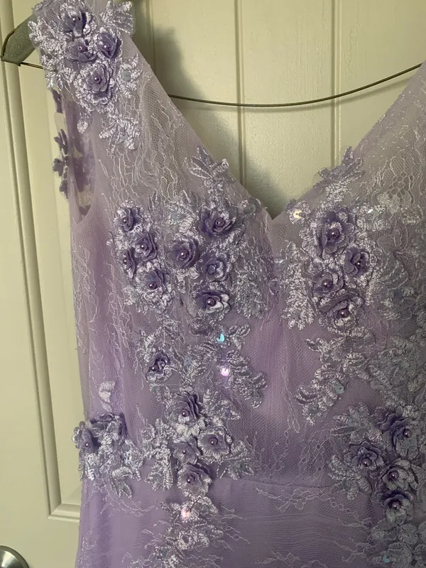 Lavender Lilac Purple Floral Tulle Corset Back Maxi Prom Dress Sz M/8 - Image 3