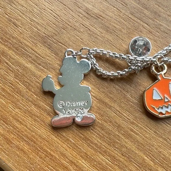 Disney Halloween Mickey Minnie Mouse‎ Pumpkin Witch Charm Bolo Bracelet Silver - Image 2