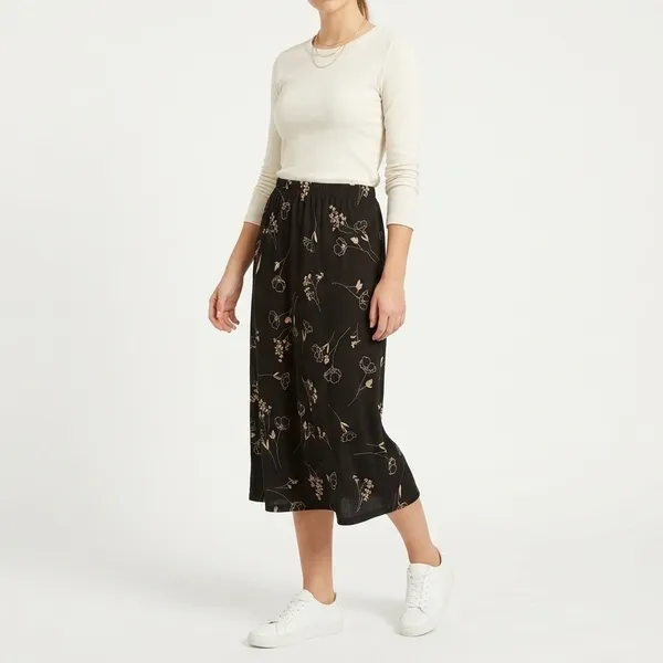 Vintage 90s Black Tan Floral Midi Skirt Medium Indie Sleeze Gothic Grunge Witchy - Image 2