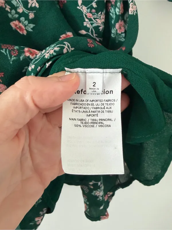 Reformation Juni Long Sleeve Emerald Green Floral Mini Dress Boho Cottage Core 2 - Image 6