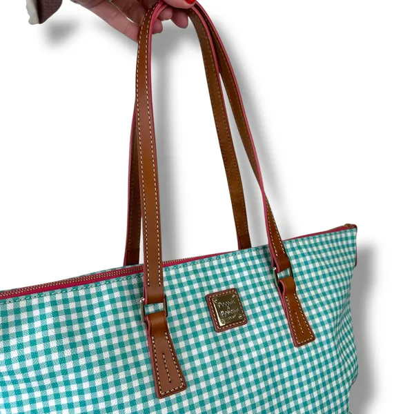 NEW Dooney & Bourke Sena Sea Foam Gingham Leather Zip Top Shopper Shoulder Bag - Image 7