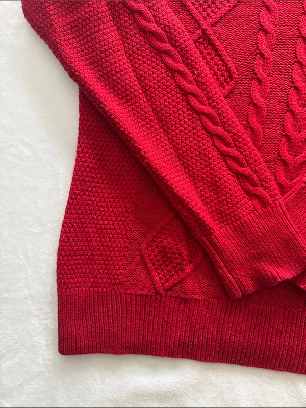 Pendleton Cashmere Cotton Blend Red Cable Knit Crewneck Sweater - Image 4