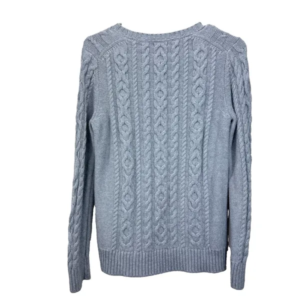 LL Bean Gray Double L Mixed Cable Cotton Crew Neck Pullover Sweater Size SMALL - Image 6
