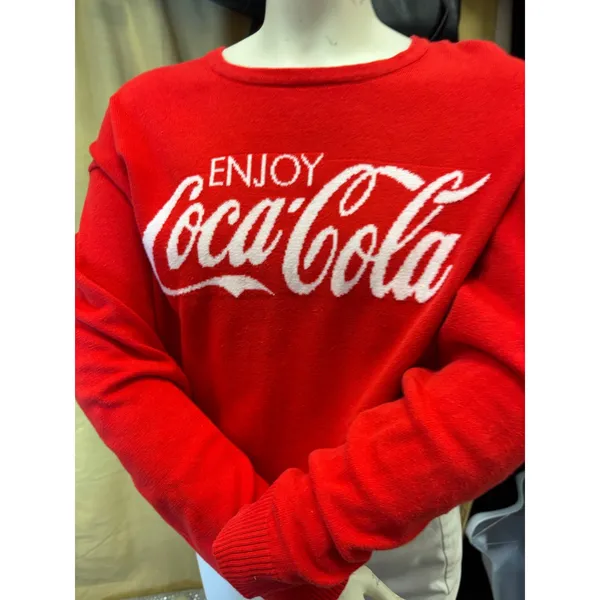 Coca-Cola Red Graphic Knit Crewneck Sweater Large Enjoy Coca-Cola Logo‎ - Image 4