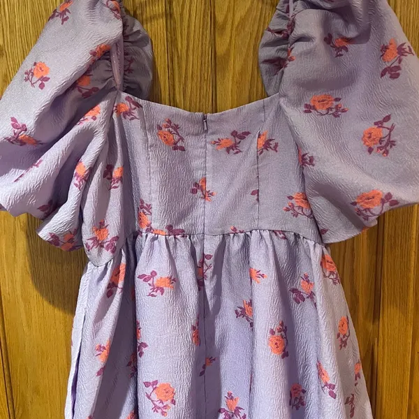 Chelsea28 Brocade‎ Puff Sleeve Babydoll Dress in Purple Lupine Floral Size XL - Image 14