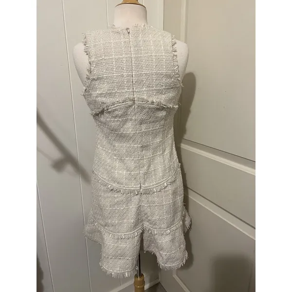 Anthropologie $180 White Scoop Neck Tweed‎ Tank Top Mini Dress Size 10 - Image 4