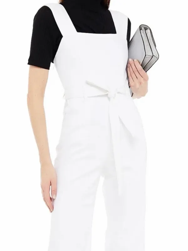 Alice + Olivia Jeans Denim Vintage Sugar White Flare SLV Jumpsuit $485 XS 24 - Image 9