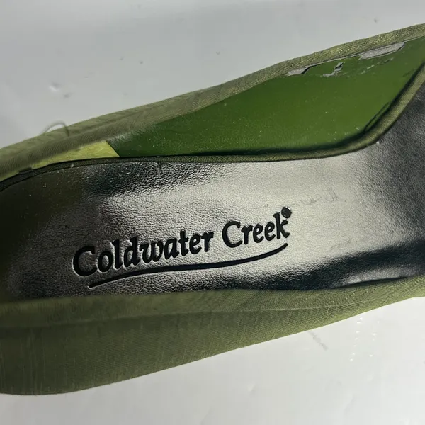 Coldwater Creek Olive Green Rhinestone Bow Peep Toe Kitten Heel Pumps 9M - Image 6