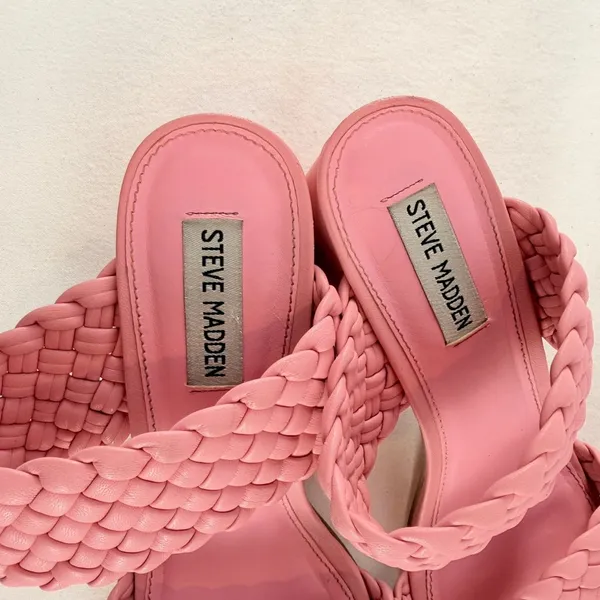 Steve‎ Madden Daphne Braided Double Strap Block Heel Sandals in Bubblegum Pink 9 - Image 7