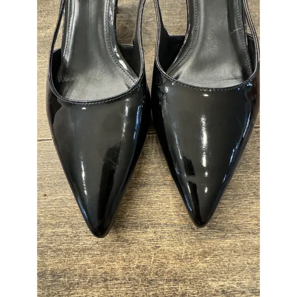 Steve Madden Legaci Pump SANDAL BLACK LEATHER Slingback Kitten Heel Size 8.5 - Image 5