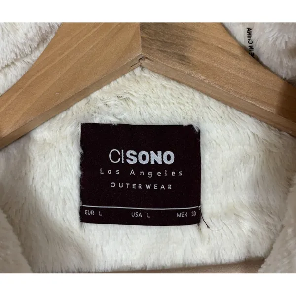 Ci Sono Puffer Jacket Ivory Sherpa Lined Hooded Quilted Winter Coat Minimalist L - Image 5