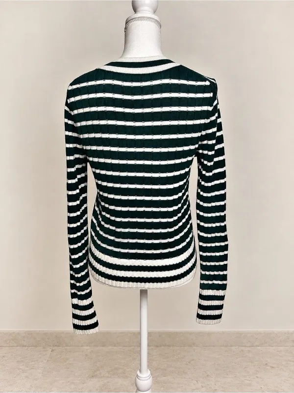 Madewell V-Neck Striped Sweater Striped V-Neck Cotton Cashmere Sweater in Green - Image 3