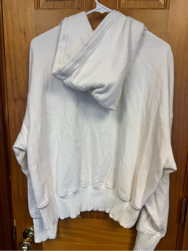 Aerie Cream Coquette Ribbon Bow Cropped Hooded Sweatshirt Size M - Image 5